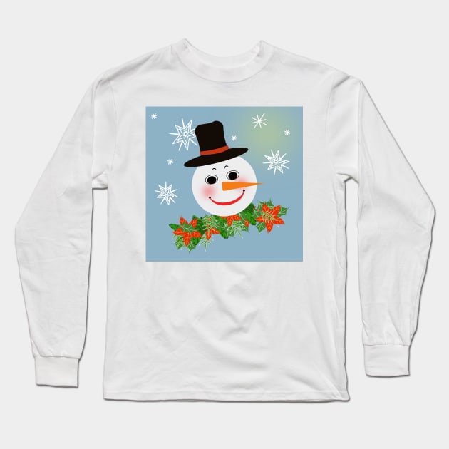 happy snowman with snowflakes Long Sleeve T-Shirt by designInk